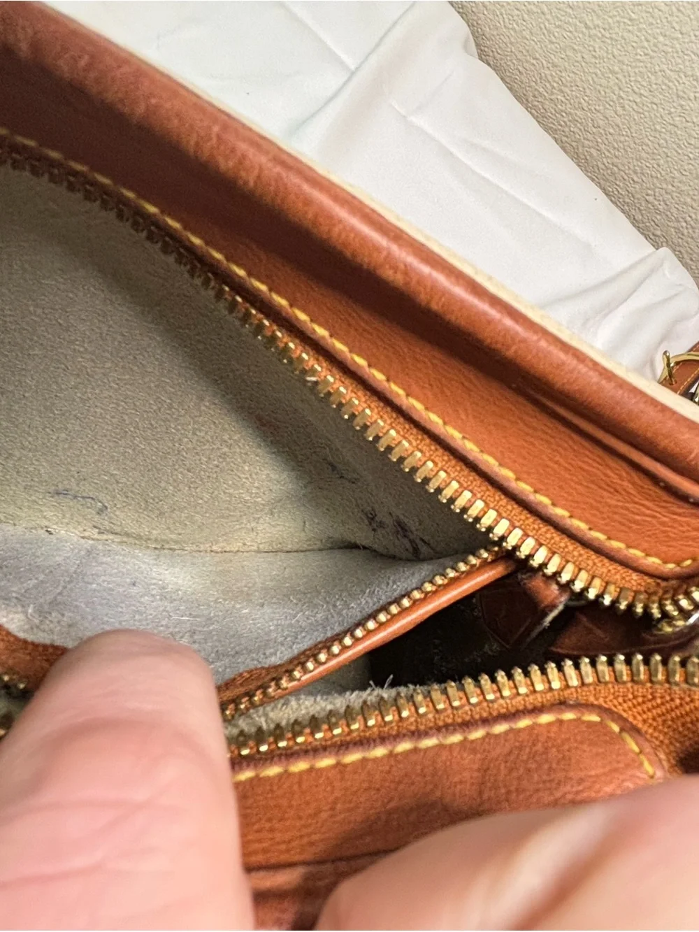 Vintage Dooney & Bourke Suede Interior Cream and Brown Pebble Leather Crossbody